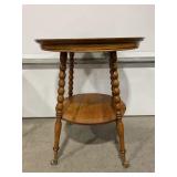 OAK PARLOR / BIBLE STAND W/ GLASS & CAST BALL &