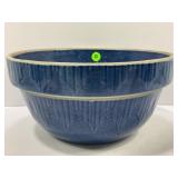 BLUE PRIMITIVE STONEWARE CROCK BOWL - 10"