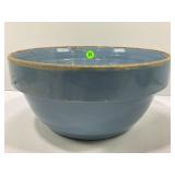 BLUE PRIMITIVE STONEWARE CROCK BOWL - 10"