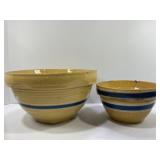 BLUE BANDED PRIMITIVE STONEWARE CROCK BOWL - 10" &