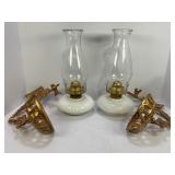 SET OF ORNATE CAST IRON OIL LAMP HOLDERS WITH
