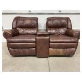 STRATFORD LEATHER LOVESEAT WITH CENTER CONSOLE -