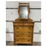 OAK 6 DRAWER DRESSER W/ MIRROR -