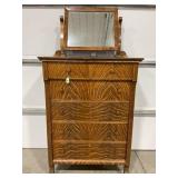 OAK TIGER STRIPE 6 DRAWER DRESSER W/ MIRROR -