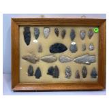 25 NATIVE AMERICAN ARTIFACTS IN 16" X 12" FRAME