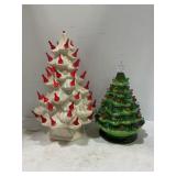 LOT OF 2 CERAMIC LIGHT UP CHRISTMAS TREES - 8" &