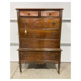 WALNUT 6 DRAWER ANTIQUE DRESSER - 36" X 19" X 55"