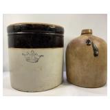 2 GALLON STONEWARE CROCK AND 1 GALLON PRIMITIVE