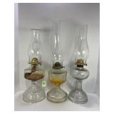 LOT OF 3 ANTIQUE EAGLE OIL LAMPS WITH CHIMNEYS