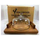 GOODWOOD TEAK CHEESE AND CRACKER TRAY W/GLASS