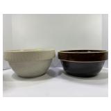 LOT OF 2 PRIMITIVE STONEWARE CROCK BOWLS - 10"