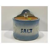 PRIMITIVE STONEWARE WALL HANGING SALT CROCK WITH