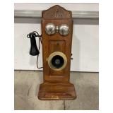 ANTIQUE WALL MOUNT CRANK PHONE CASE WITH BELLS