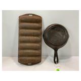 CAST IRON CORN BREAD PAN & #3 SKILLET W/HEAT RING