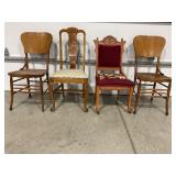 LOT OF 4 WOODEN HIGHBACK CHAIRS - 2 W/ UPHOLSTERED