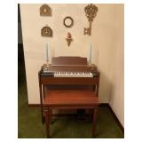 SILVERTONE ELECTRIC ORGAN WITH BENCH, SHEET MUSIC,