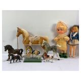 VINTAGE TOY HORSES AND DOLLS