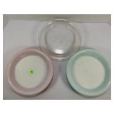 LOT OF 3 PYREX PIE PLATES - PINK & BLUE