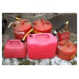 LOT OF 6 GAS CANS - 4 METAL AND 2 PLASTIC