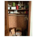 CONTENTS OF CLOSET - CHRISTMAS DECORATIONS, CANDLE