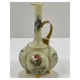 VICTORIAN SATIN URANIUM GLASS HAND PAINTED CRUET -