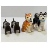 WEINER DOG AND PORCELAIN DOG SALT & PEPPER SHAKERS