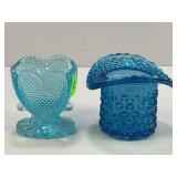 COBALT BLUE CUT GLASS HAT & HEART SHAPED TOOTHPICK