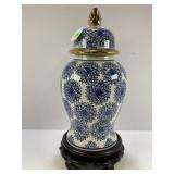 SAGEBROOK HOME TEMPLE JAR WITH DAHLIA FLOWER