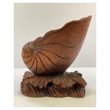 IRONWOOD HAND CARVED SEA SHELL WINE BOTTLE HOLDER-