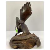 IRONWOOD HAND CARVED BIRD AND SNAKE SCULPTURE -