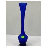 HAND BLOWN COBALT BLUE SATIN GLASS SWUNG VASE WITH