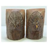IRONWOOD HAND CARVED INDIAN HEAD BOOKENDS -6" TALL