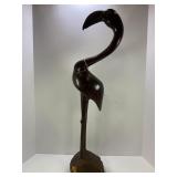 IRONWOOD HAND CARVED FLAMINGO SCULPTURE - 28" TALL