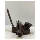 IRONWOOD HAND CARVED DESK TOP EAGLE FEATHER PEN &