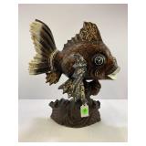 HAND CARVED WOODEN TROPICAL FISH SCULPTURE ON A
