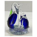 HAND BLOWN ART GLASS PENGUIN PAPERWEIGHT - 4 1/2"