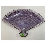 FENTON PURPLE GLASS FAN SHAPED CANDY DISH -10 1/2"