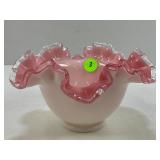 FENTON SILVER CREST PINK & WHITE ROSE BOWL