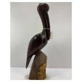 IRONWOOD HAND CARVED PELICAN SCULPTURE - 17" TALL