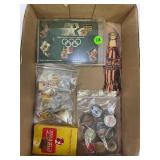 COCA-COLA OLYMPIC PINS, BOTTLE CAPS AND PLAYING