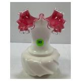 FENTON SILVERCREST PINK AND WHITE VASE - 7" TALL