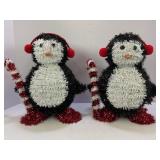 LOT OF 2 CHRISTMAS TINSLE PENGUIN FIGURINES