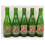 LOT OF 5 7UP SEVEN DOT GLASS POP BOTTLES