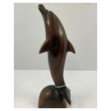 IRONWOOD HAND CARVED DOLPHIN SCULPTURE - 10 1/2"