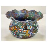 MURANO GLASS MILLEFIORI MINI RUFFLED VASE - 2 1/2"