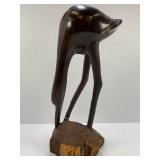 IRONWOOD HAND CARVED STORK SCULPTURE - 15" TALL