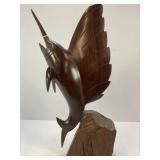 IRONWOOD HAND CARVED SWORDFISH SCULPTURE - 16"