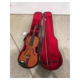 WOODEN VIOLIN WITH BOW AND CASE