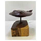 IRONWOOD HAND CARVED STINGRAY SCULPTURE W/BASE -
