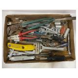 LOT OF ASSORTED SOCKETS, RATCHES, WRENCHES, AND